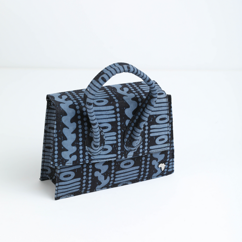 GG 21 |  Black and Gray Tribal | Mini Ankara Trapezoid Top-Handle Bag