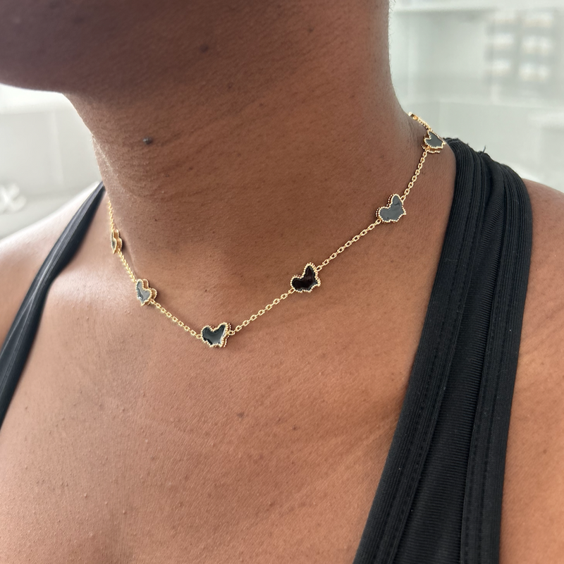 Adaku Micro X | Black Pearl Metal | Mini 10 Motif Africa Choker Necklace