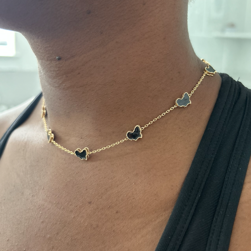 Adaku Micro X | Black Pearl Metal | Mini 10 Motif Africa Choker Necklace