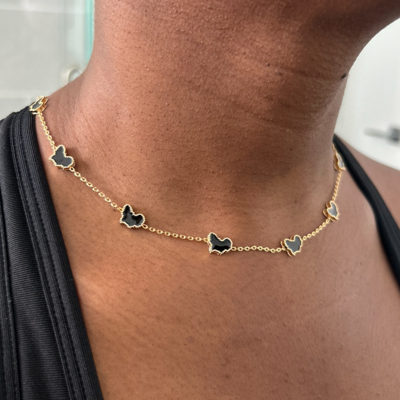 Adaku Micro X | Black Pearl Metal | Mini 10 Motif Africa Choker Necklace