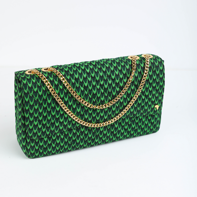 Damini 41 | Green Fishscale | Large Ankara Quarter Flap Bag