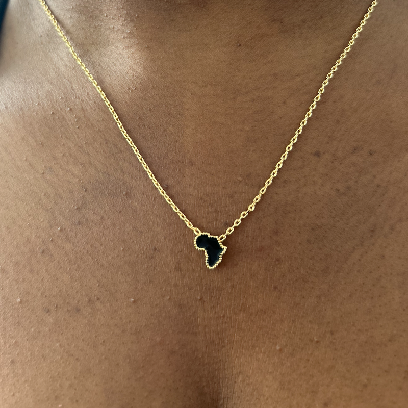 Adaku Micro I | Black Pearl Metal | Mini Africa Necklace