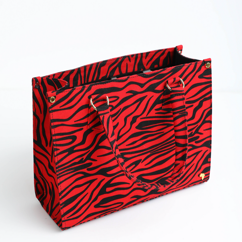 Uzi 33 | Red Tiger Stripe | Medium Ankara Tote Bag