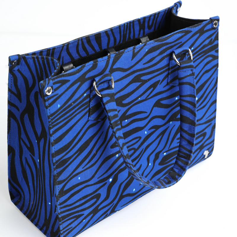 Uzi 33 | Royal Blue Tiger Stripe | Medium Ankara Tote Bag