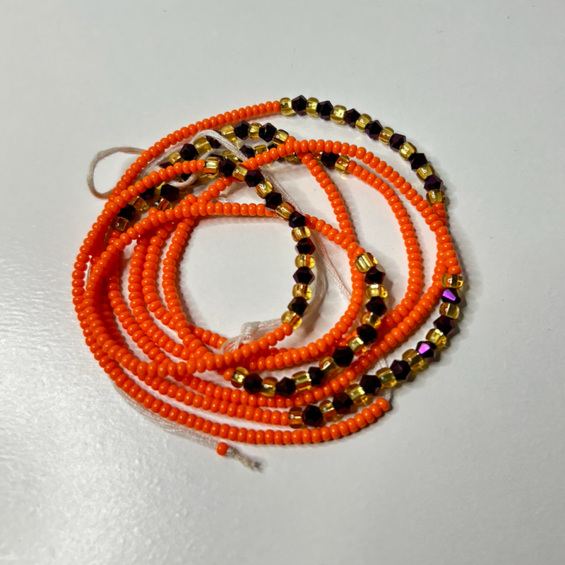 Orange Purple Crystals | Tie-On | African Waist Beads